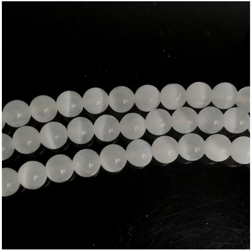 100 Stück Kostbarer Natürlicher 5A Qualität Weißer Selenit Klar Katzenauge Gips Stein Runde Lose Perlen 15" 6 8 10 MM für Schmuck KTJ