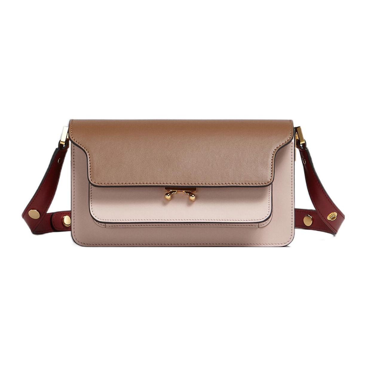 

Marni Trunk Adjustable Leather Shoulder Strap Push Button Closure Calfskin Crossbody Bag Women Bags Brown Pink Burgundy SBMP0121U1LV589Z409N Basic Set (Bag+Dust Bag)