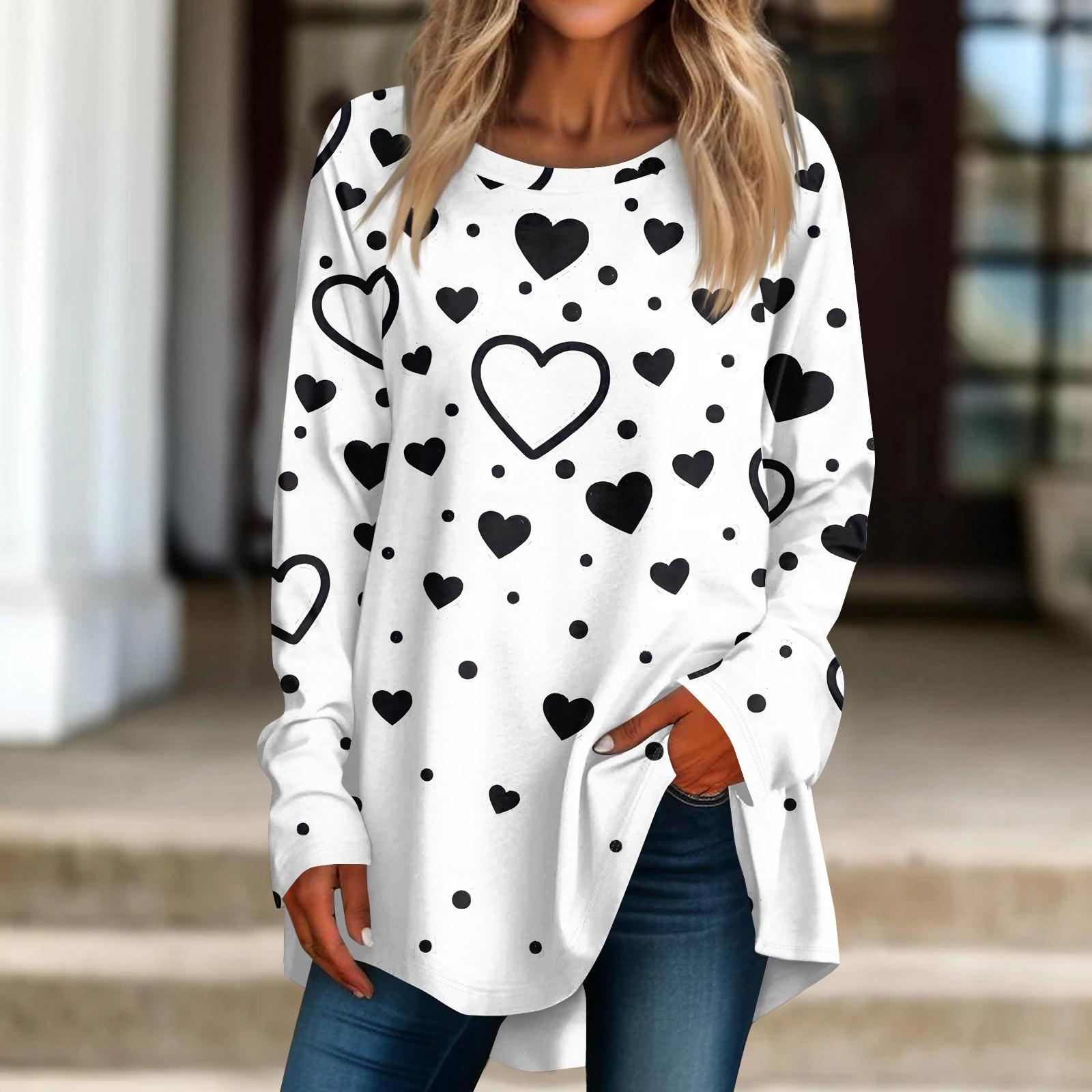 

Женская повседневная футболка больших размеров с длинными рукавами и круглым принтом, верхний пуловер XL белый