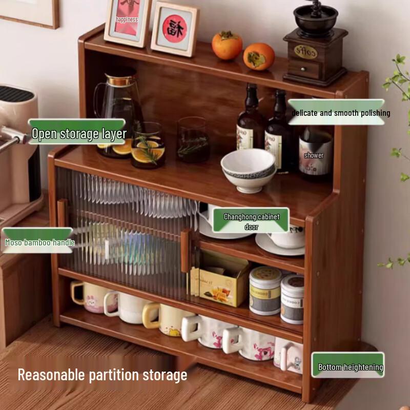 Modern Desktop Storage Cabinet with Glass Sliding Door