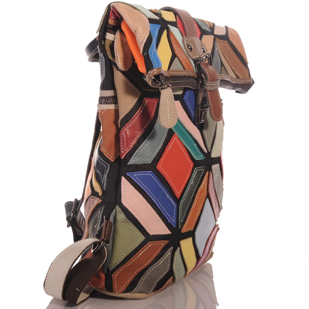 Damen Leder Rucksack im geometrischen Patchwork-Design
