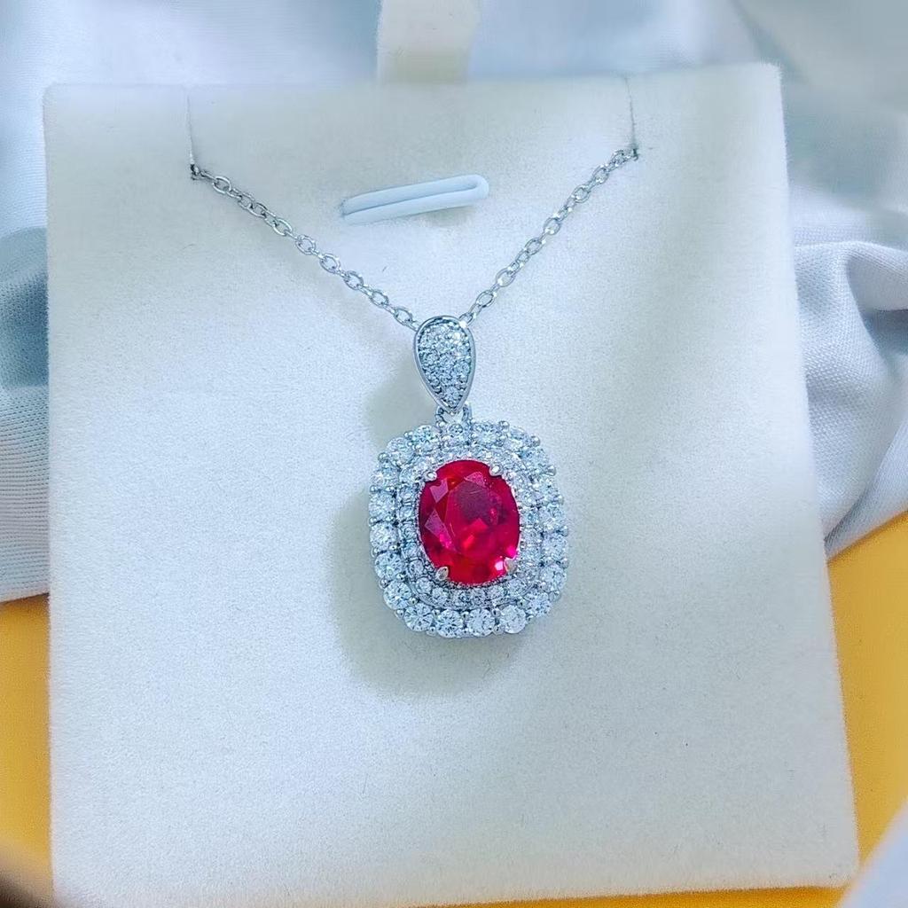 Simulated Pigeon Blood Red Ruby Jewelry Set: Ring, Earrings, and Pendant Necklace