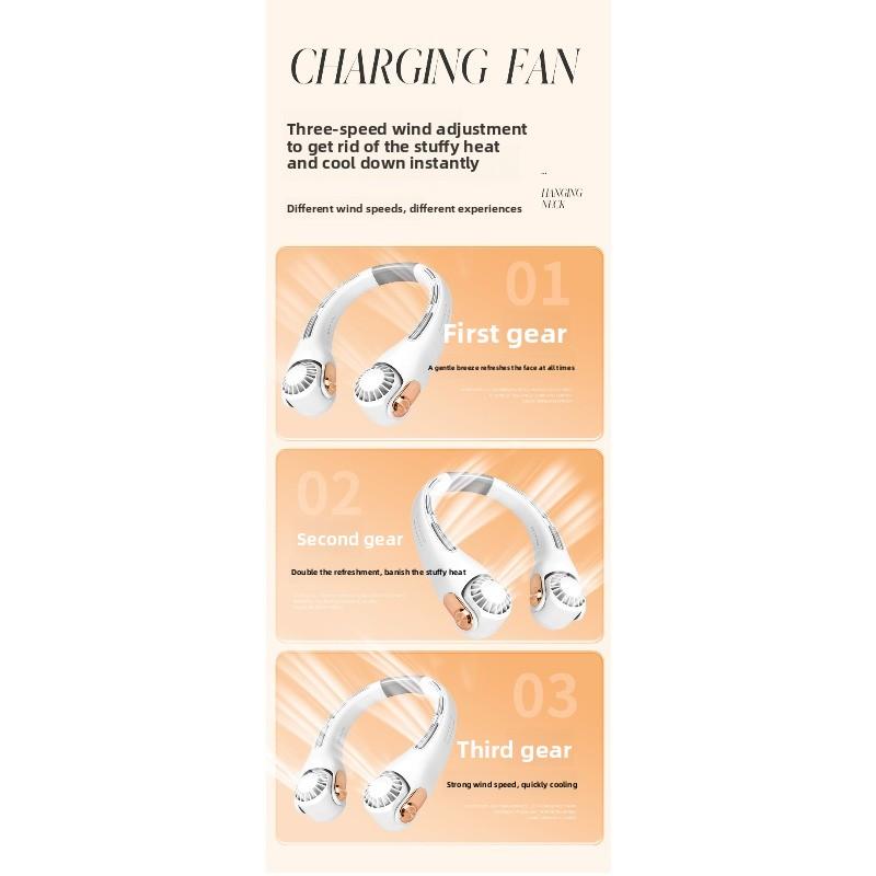 Silicone Neck Fan Mini Portable USB Charging Outdoor High Wind Adjustment Neck Fan