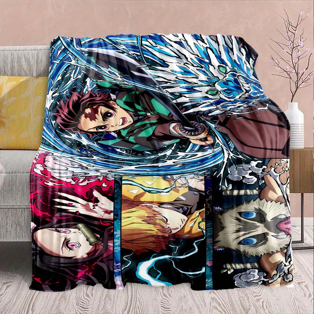 Demon Slayer Anime Flannel Blanket - Soft Warm Perfect for Sofa, Bedding Camping Travel Office Home Decor -QJY