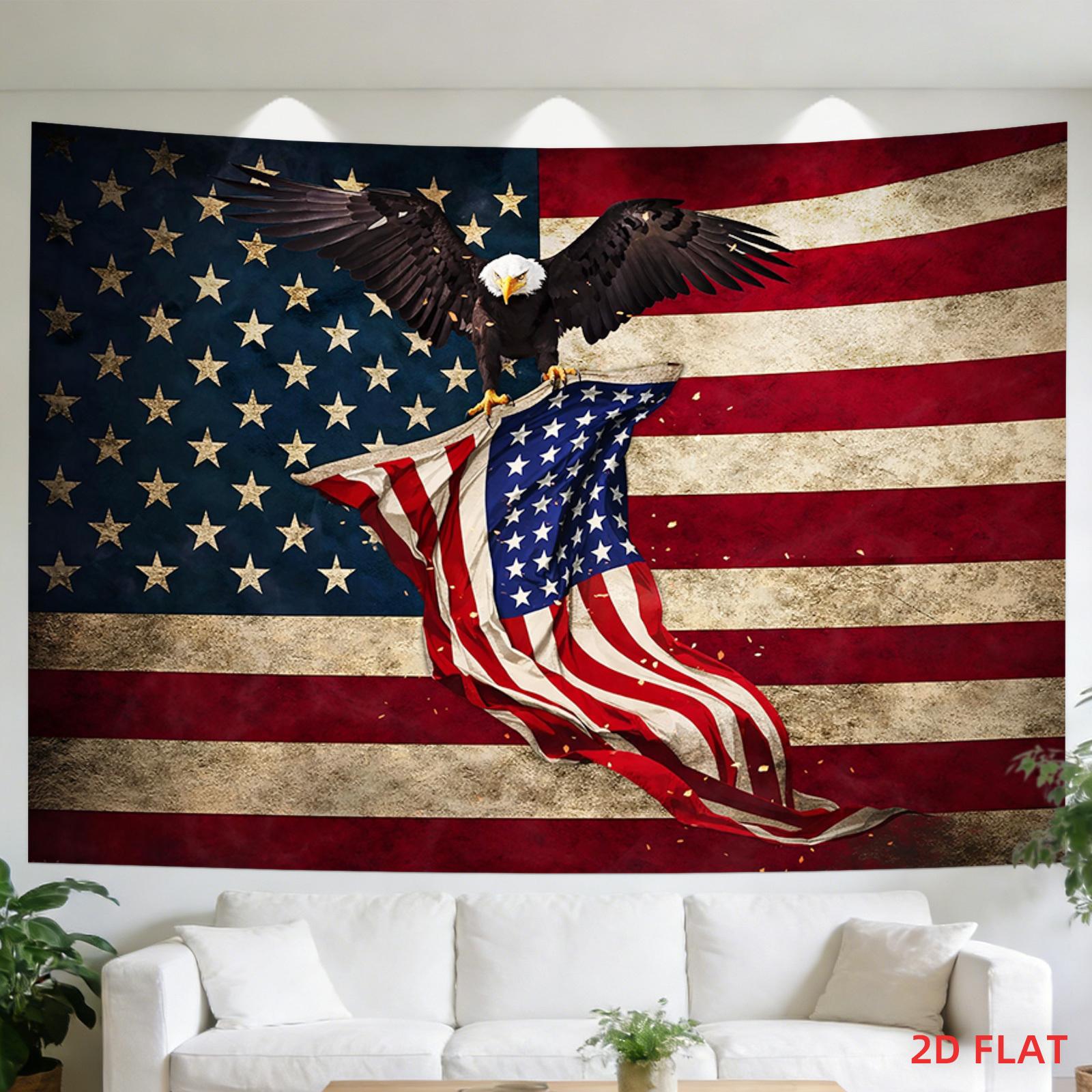 American Flag Bald Eagle Tapestry Single Sided Print Polyester Wall Tapestry Bedroom Living Room Patriotic Decor Bold Proud Gift 74x94cm(29x37in)