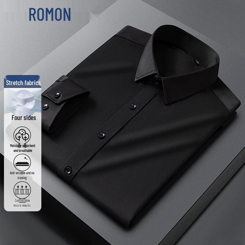 Romon Men s Long-Sleeve Wrinkle-Resistant Business Shirt 45