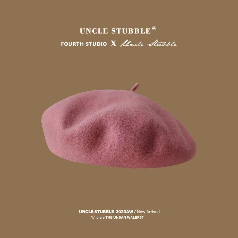 

Высококачественный австралийский шерстяной берет: Анти-пиллинг, корейский стиль, однотонная, ретро-шляпа художника для девочек One Size роза розовый