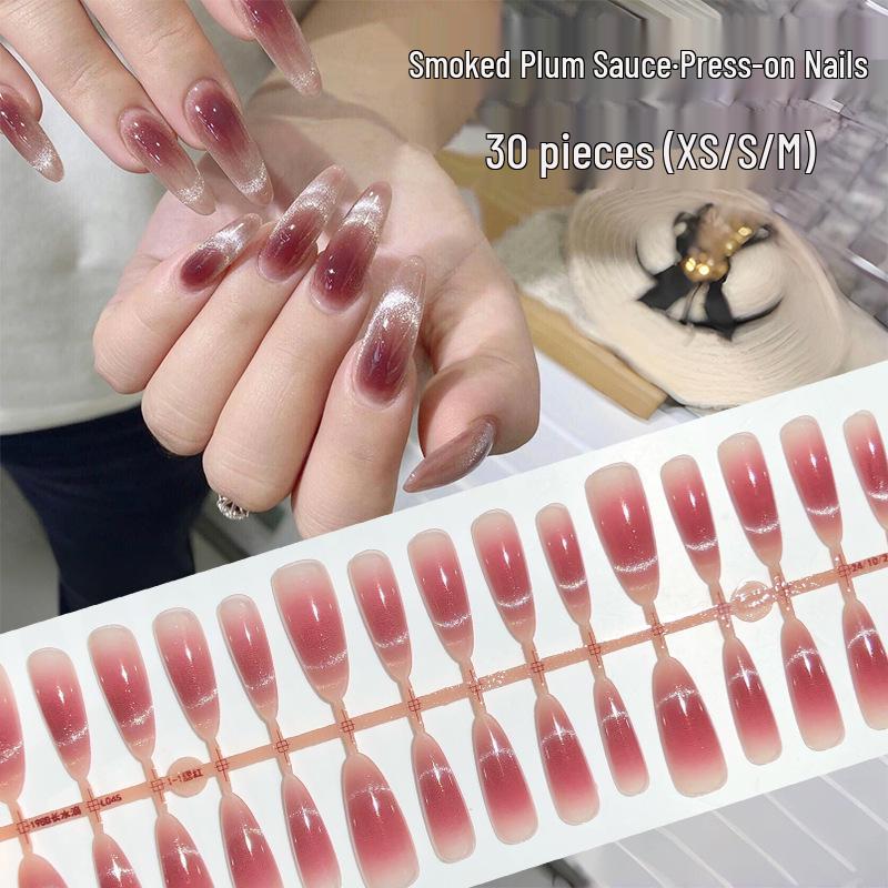 

Ume Color Long Almond French Cat Eye Press-On Nails - Xiaohongshu Style, Whiten Hands, Trendy Ins Design