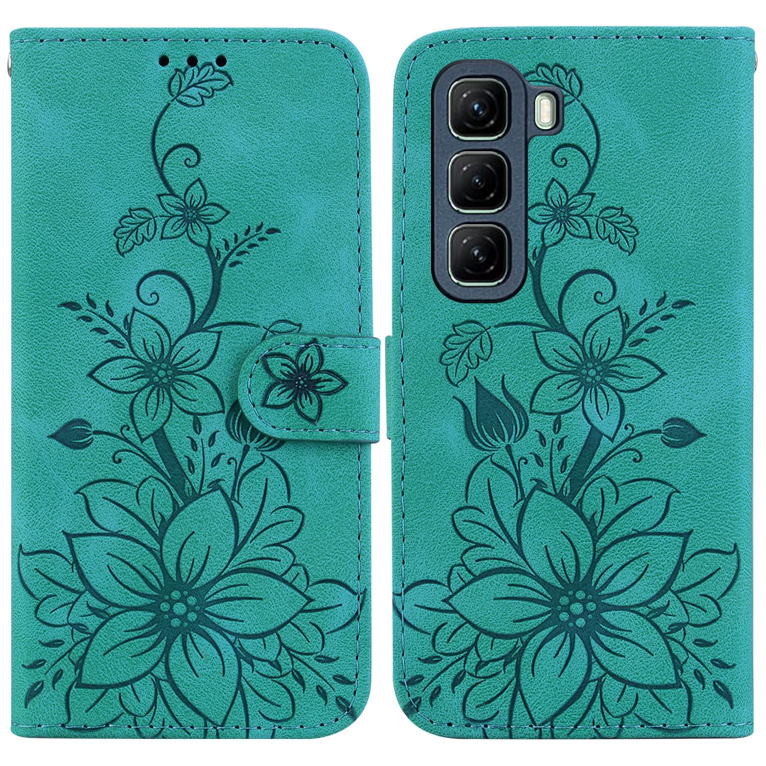 

For Infinix Hot 50 4G Case Lily Flower Imprint Leather Phone Cover with Stand B