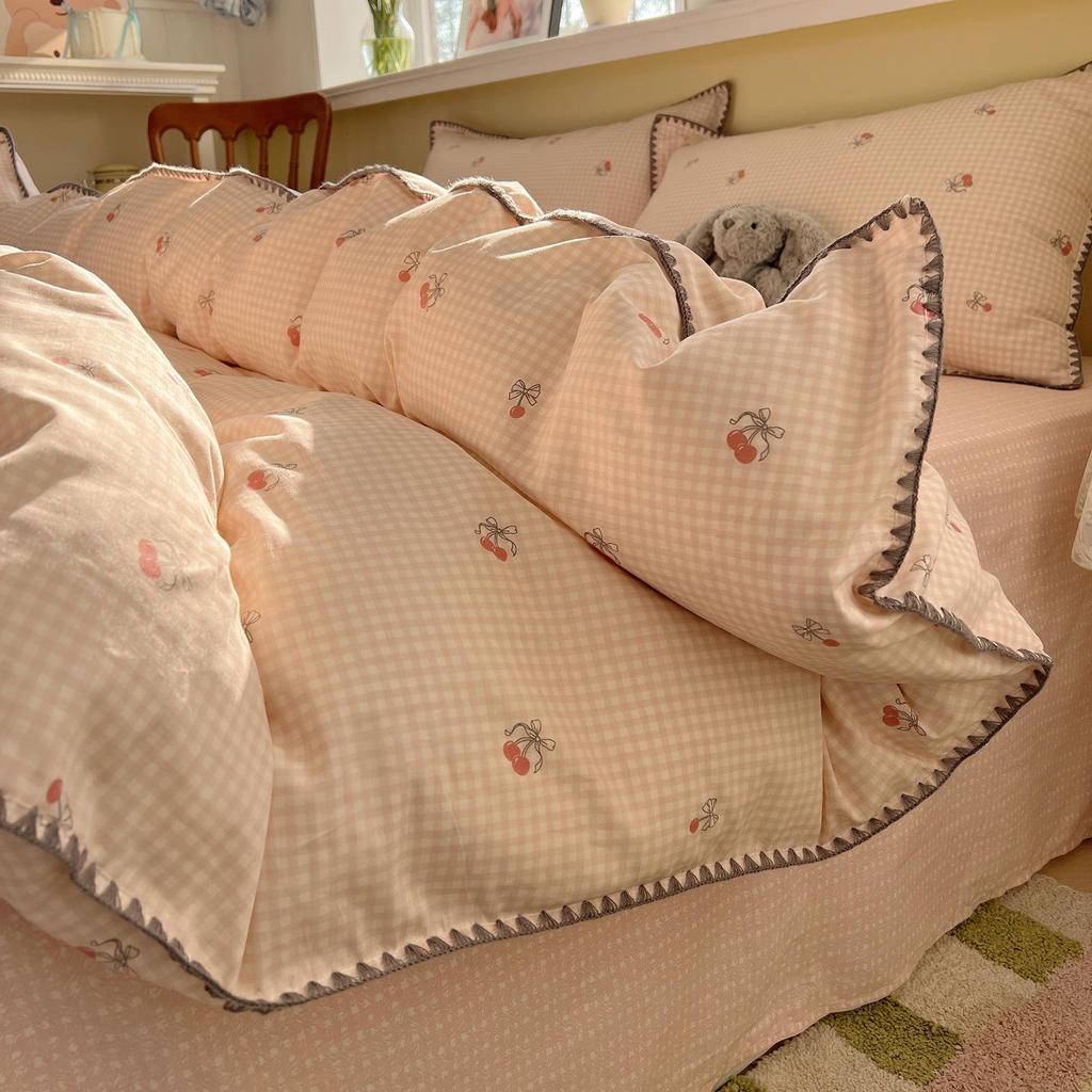 Ins Style 100% Pure Cotton Bedding Set: Duvet Cover and Sheet, Available In Four-Piece or Single Three-Piece Options