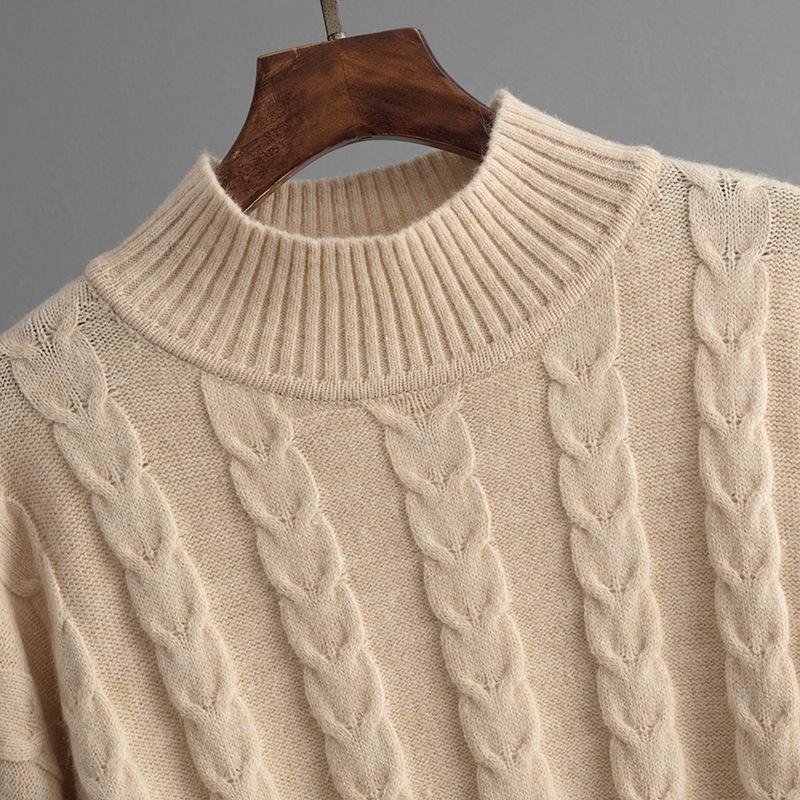 QICED Einfarbiger Pullover mit halbem Rollkragen und gedrehtem Anzug für Damen Herbst- und Wintermode Gestricktes zweiteiliges Damenbekleidungsset