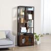 Bookcase Shelf Unit In Industrial Style with 2-Door Cabinet, Space-Saving 8-Shelf Unit for Home and Office, 70x30x180cm, Brown