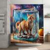 Magical Cat In Crystal Cube Shower Curtain With Cosmic Background Add A Touch Of Fantasy To Bathroom Decor Enhance Home Ambiance