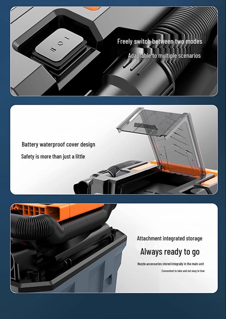 High-Power Wireless Vacuum Cleaner: Strong Suction, Multi-functional, Wet/Dry, Blower/Suction for Home, Industrial, and Car Use