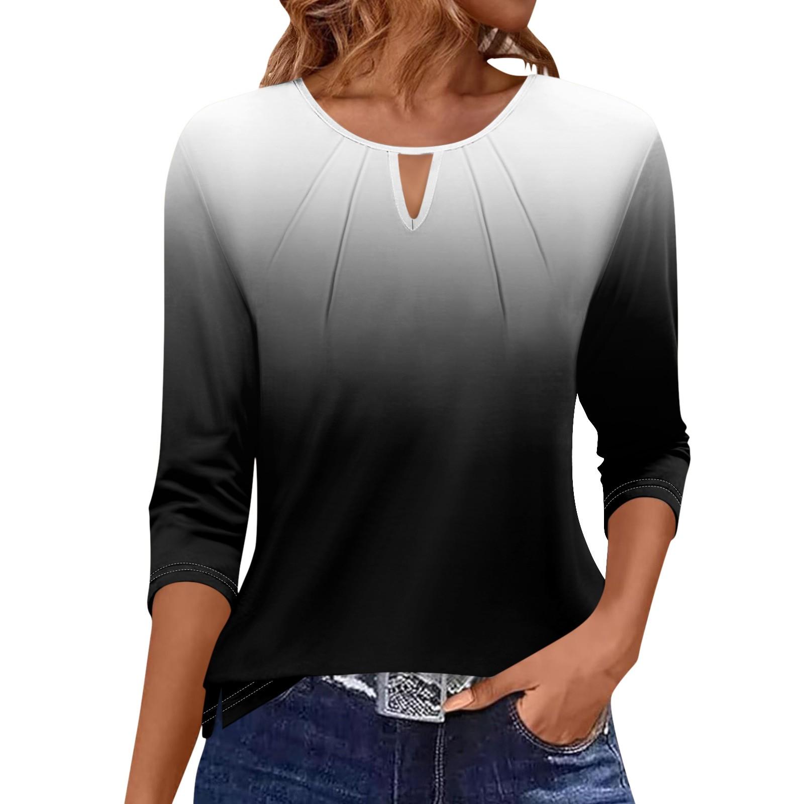 

Женская футболка с принтом, плиссированная, рукав 3/4, повседневная, модная, на выходные, базовая, с круглым вырезом, стандартный топ XXXL чёрный