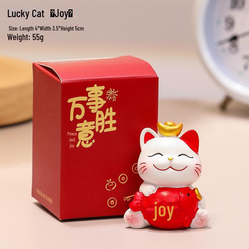 Lucky Cat Resin Desktop Ornament - Cute Cartoon Decoration for Office