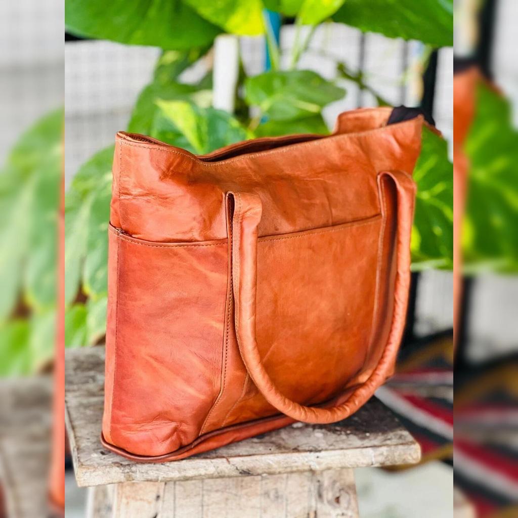 New 14" Women's Genuine Reliable Goat Leather Tote Shopping Top Choice Gift