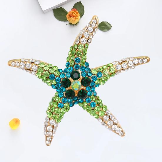 Cute Colorful Rhinestone Starfish Brooch Elegant Clothing Accessories Men Women Bag Hat Business Suit Lapel Pin Fashion Jewelry Gift