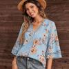 Women's Summer New Loose Type V-neck Temperament Commuter Flare Sleeve Lace Blouse Chiffon Shirt