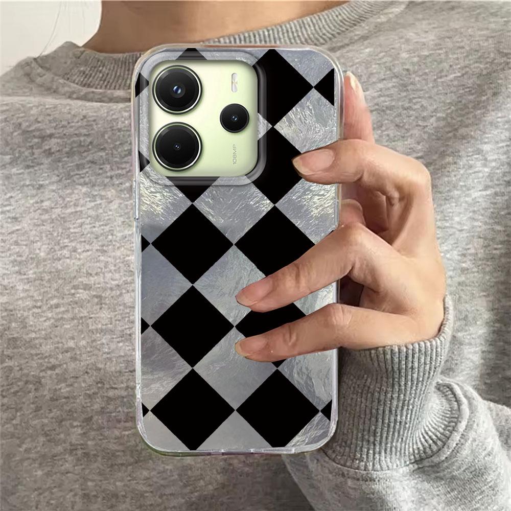Schwarze karierte Gitter Handyhülle für Xiaomi Redmi Note 14 13 12 11 11S 10 10S 9 Pro 15C 9C 13C 14C A3 A3X 9C A1 15 Hülle