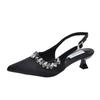 Fashion Hot Selling 2025 Women Crystal High Heels Slingback Pointy Toe Silver Pumps Fashion Luxury Brands Thin Heel Sandals Blakc Shoes