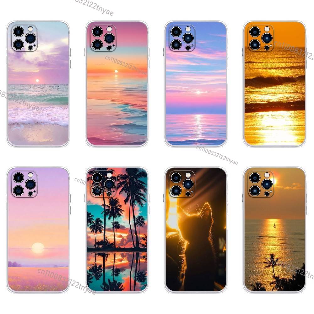 Sunset Silicone Phone Case For iPhone 16,15,Pro,Max,14,Plus,13,12,11,E Mini Air,17,Pro Drop Protection Cover TPU