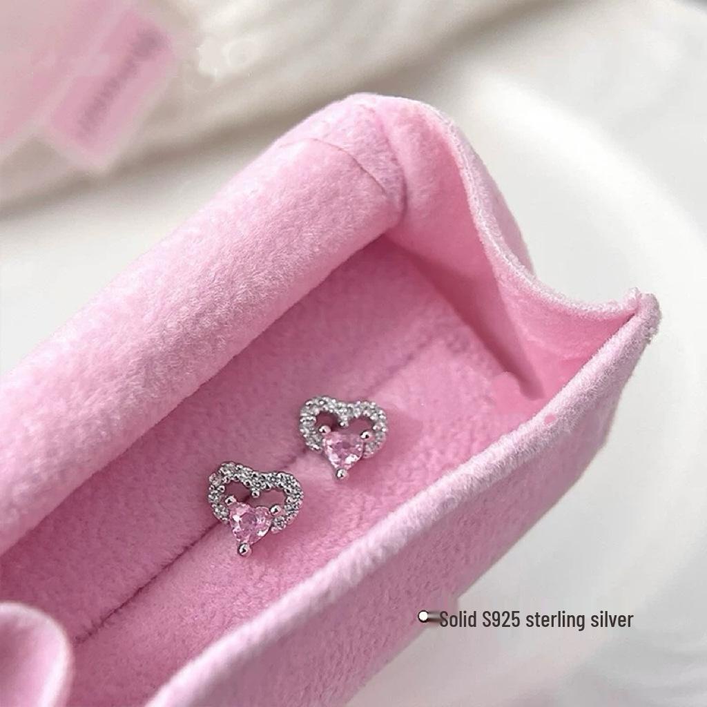 Beixi S925 Sterling Silver Heart Stud Earrings with Cubic Zirconia - Elegant and Versatile Design. 925 Silver
