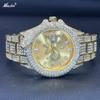 MISSFOX Men's Hip Hop Iced Out Full Diamond Watch Gold Snake Dial Calendar Quartz Wristwatch Luxury Bling Jewelry Dress Gift