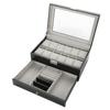 Double Layer PU Lther Wood Watch Holder, Watch Display Case Jewelry  Storage Box, Wristwatch Display Case for Rings rrings Bracelet Necklace 11.8 X 8.