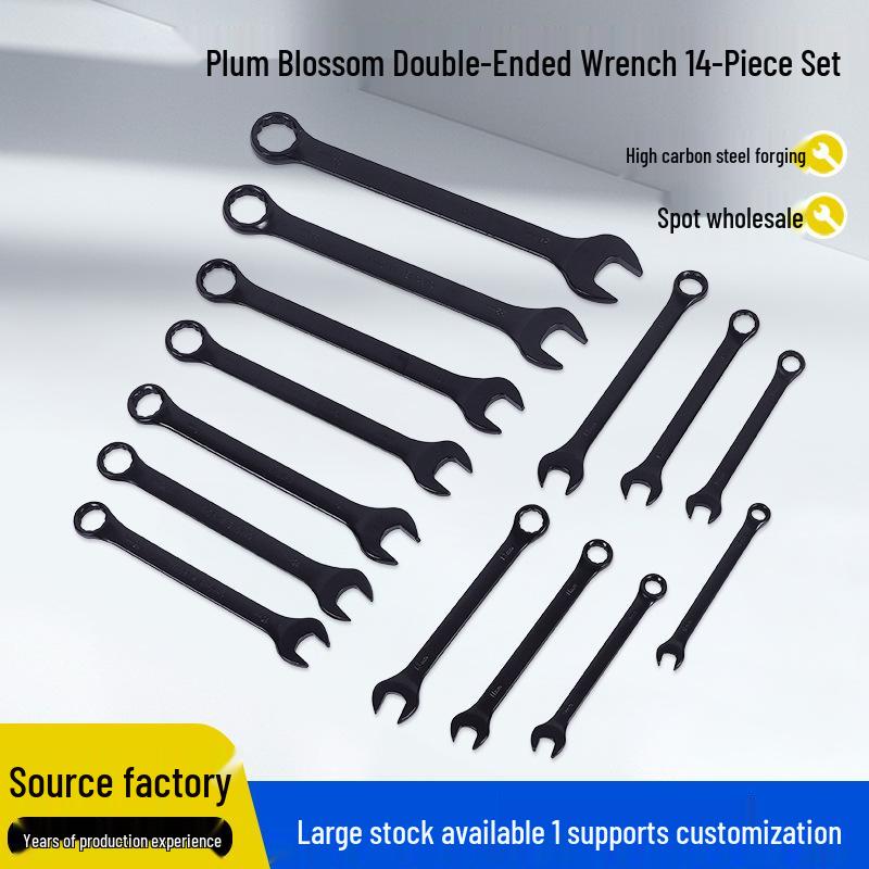 14-Piece Double-Ended Open-End Wrench Set with Electrophoretic Flower Head Design.