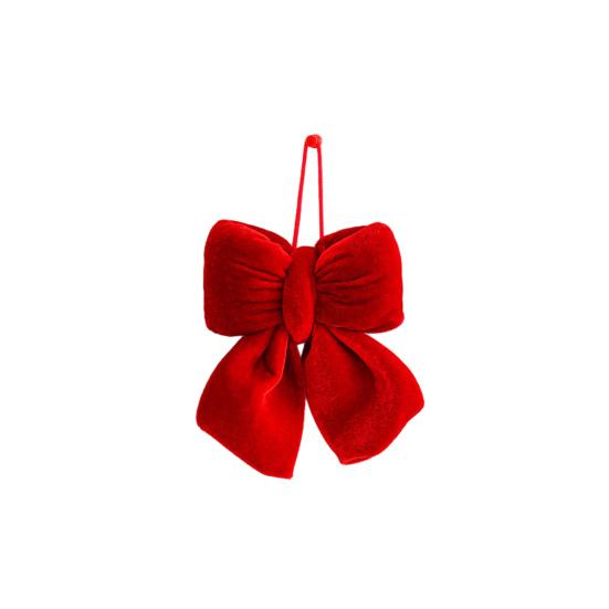 Red Christmas Velvet Bows Vintage Plush Stuffed Christmas Bows Hanging Ornament