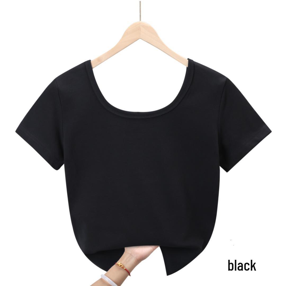 

Женская летняя майка 2025 года с открытой спиной, U-образным вырезом, в рубчик, облегающая, с коротким рукавом L (110-132 lbs)