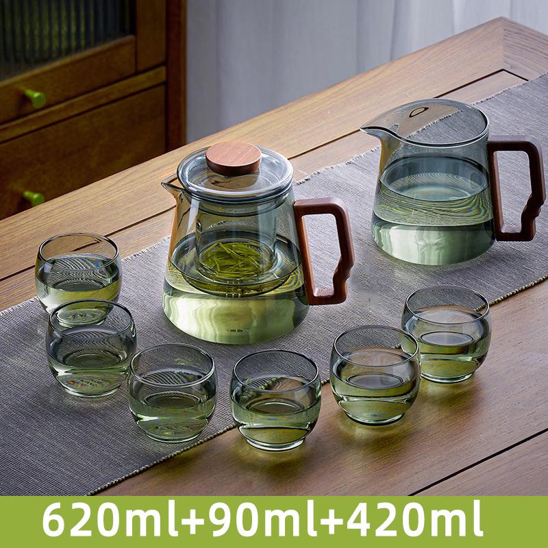 Glass Teapot With Wood Handle Chinese Style Tea Ceremony Pure Tea Kung Fu Tea Transparent Teawear Set Heat-Resistant Glass Kettle