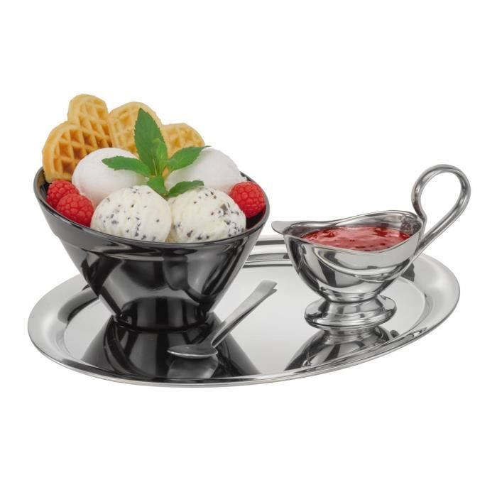 Plateau à café ovale inox brillant 29 x 22 cm - Aps