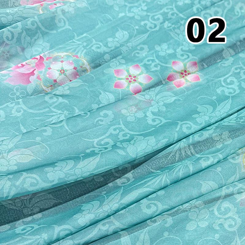50x150cm Green Chiffon Fabric with Flower Print for DIY Ancient Style Hanfu Dress Shirts Doll Sewing Summer Organza Tulle