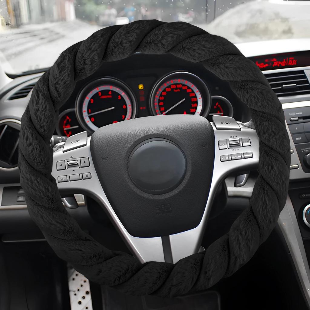Steering Wheel Cover Plush Steering Wheel Protector Soft Warm Car Steering Wheel Covers Fashion Pure Color Steering Wheel