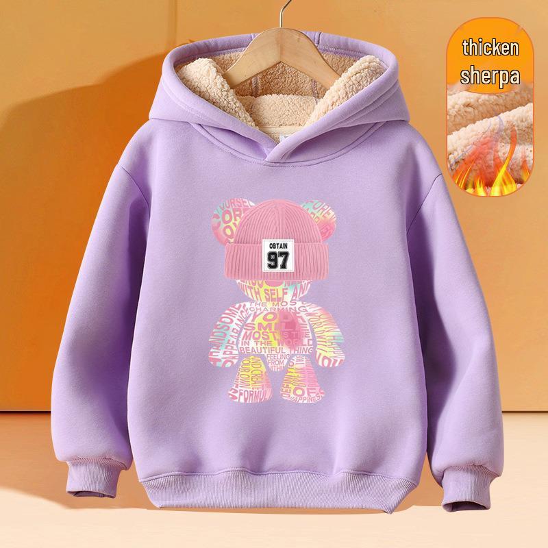 Girls' Plus Velvet Lambswool Hooded Sweatshirt - Warm, Thickened Pullover for Spring 2026 Trend