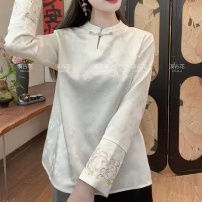 Neuer chinesischer Stil Licht Nationales Hemd Damen Herbstkleidung Neues Design Temperament Jacquard-Oberteil