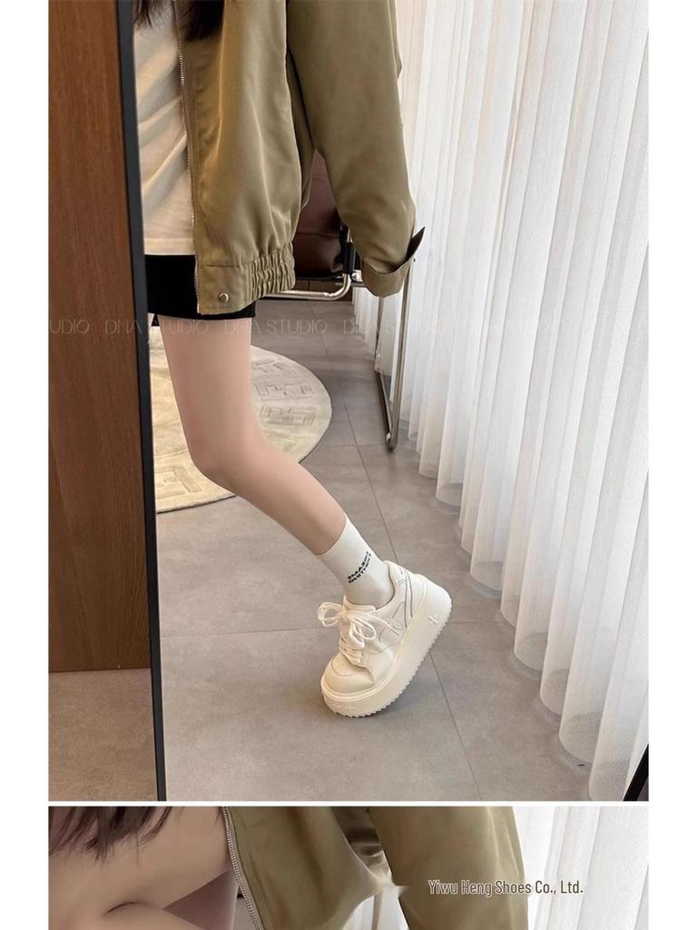 Baskets blanches à semelles épaisses pour femmes: Chaussures à plateforme automne 2025, Style sportif décontracté polyvalent augmentant la hauteur