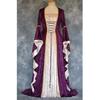 Vintage Gold Velvet Lace-Up Flared Sleeve Medieval Floor-Length Dress for Women