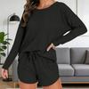 Set Pigiama a Maglia Waffle da Donna, Top Casual a Maniche Lunghe e Pantaloncini, Pigiami 2 Pezzi, Set Lounge con Tasche