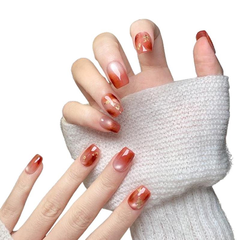 Women Short‑Style Press‑On Nails Pure‑Handmade Cat‑Eye Smudge Simple‑Exquisite False Nail Patches