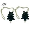 Reusable Christmas Decorations Tree Curtain Tieback, Green Velvet Holder with Bow And Festive Door Handle Pendants Faux Pearl, Decorative Drape