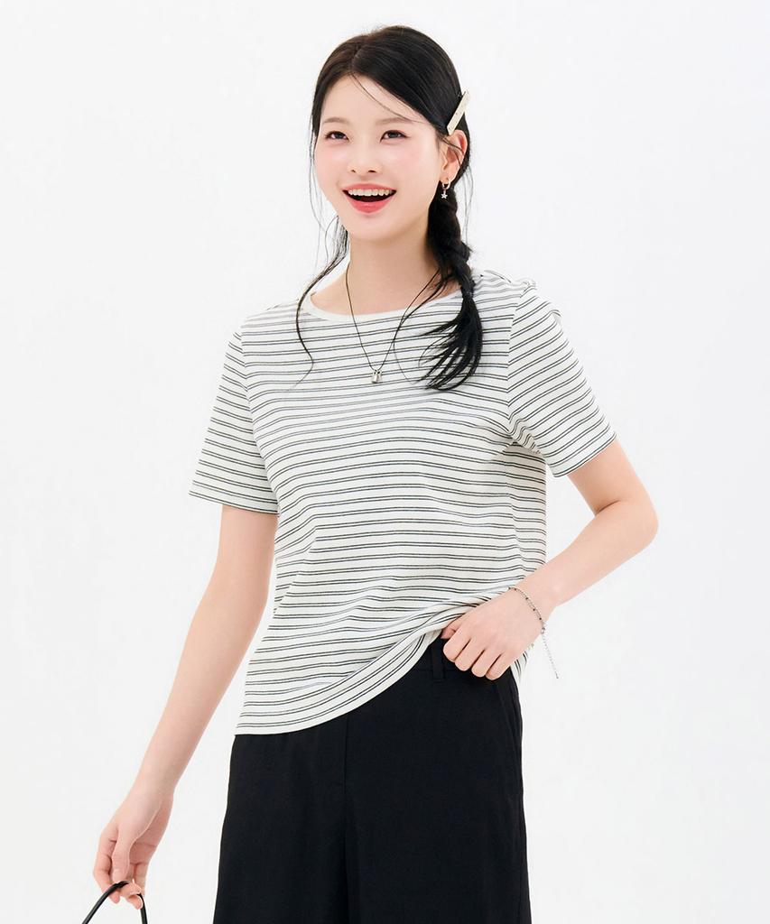 CHASECULT Women'S Striped Ribbed Short Sleeve T-Shirt-Fbrg5863D01