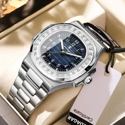 Moderne eckige Uhr für Herren Datum Edelstahl Quarz Herren Armbanduhren Hohe Qualität Wasserdicht Leuchtende Uhr