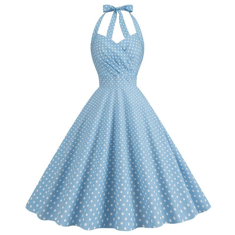 Dress Retro Dots Backless Dress Halterneck