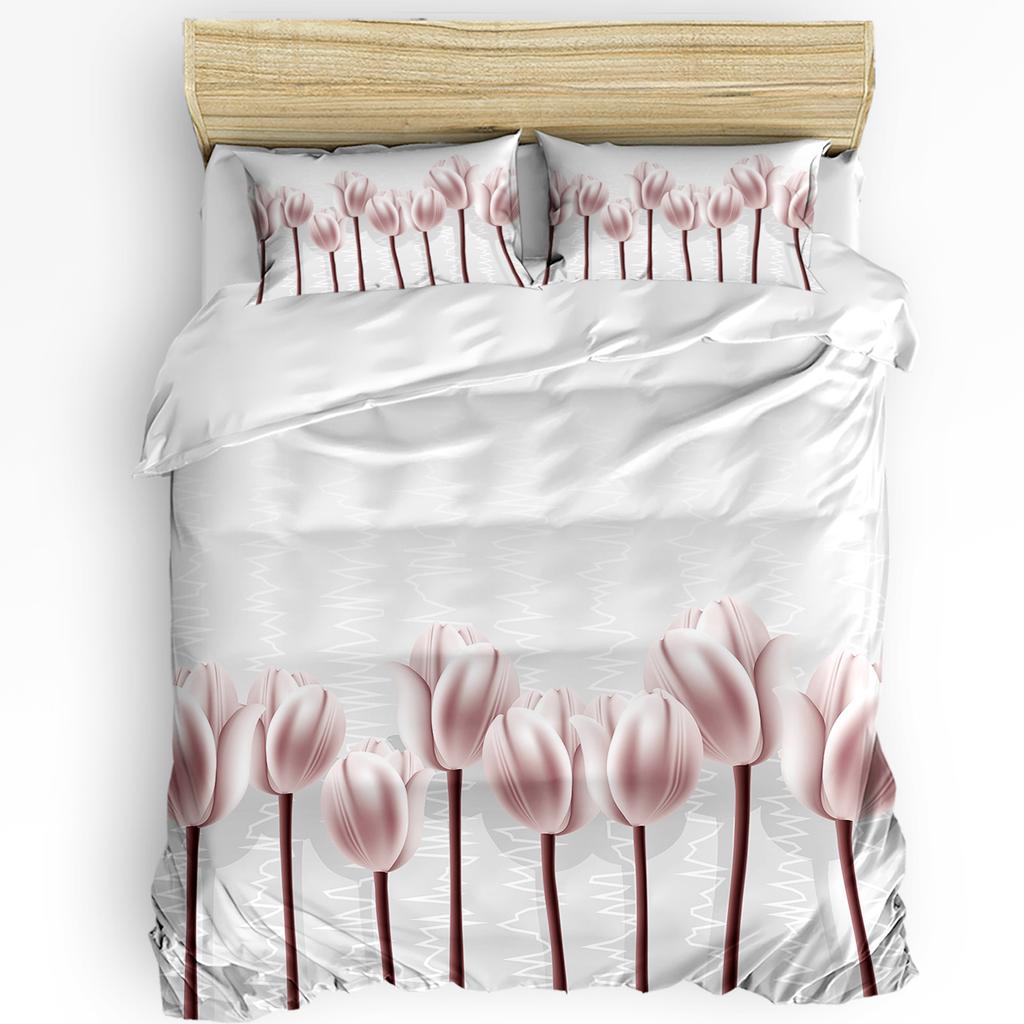Flowers Red Bouquet Tulips Duvet Cover Bed Bedding Set Home Textile Quilt Cover Pillowcases Bedroom Double Bedding Set No Sheet