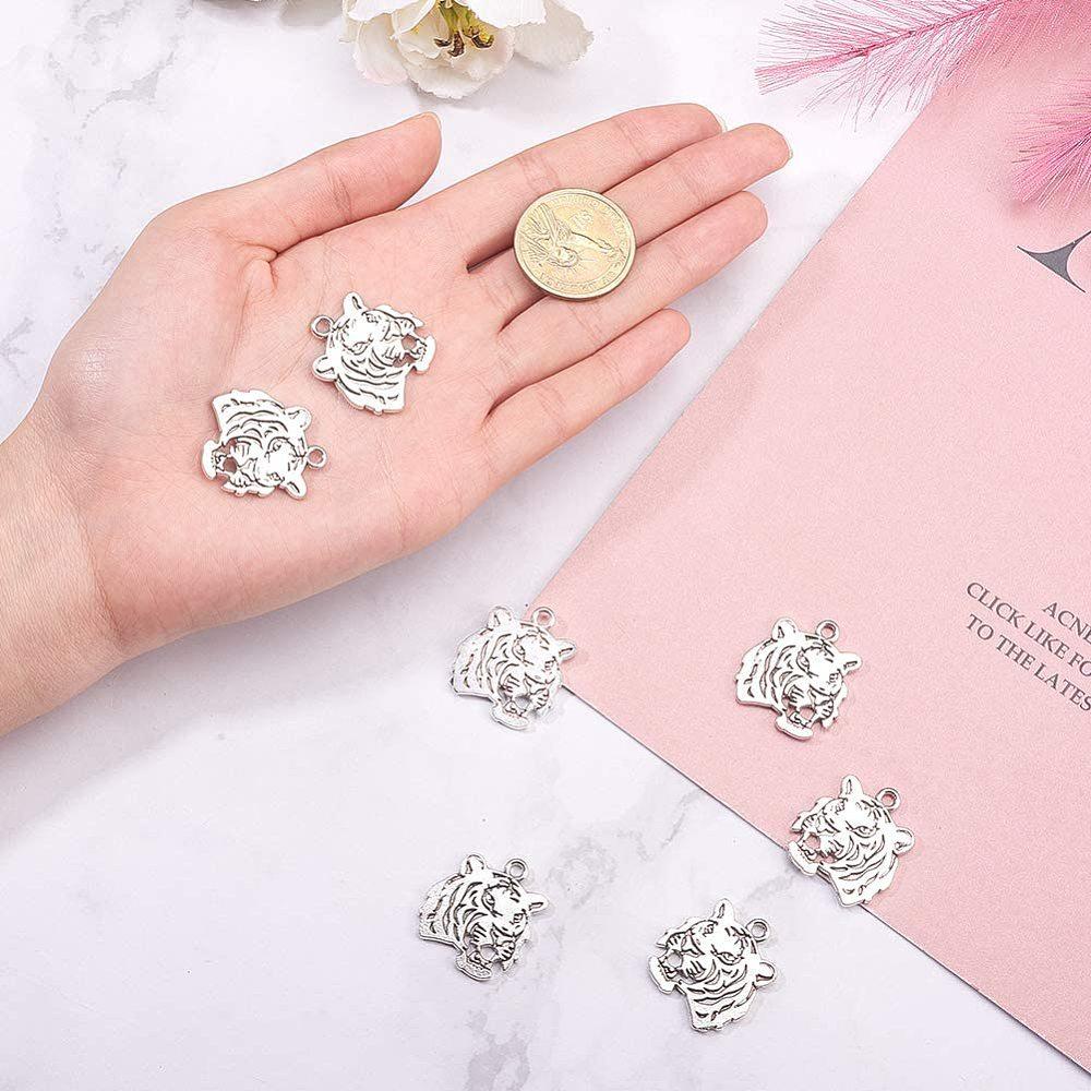 Tibetan Style Alloy Tiger Head Pendants Antique Silver 27x24x2mm Hole: 3mm 30pcs/box