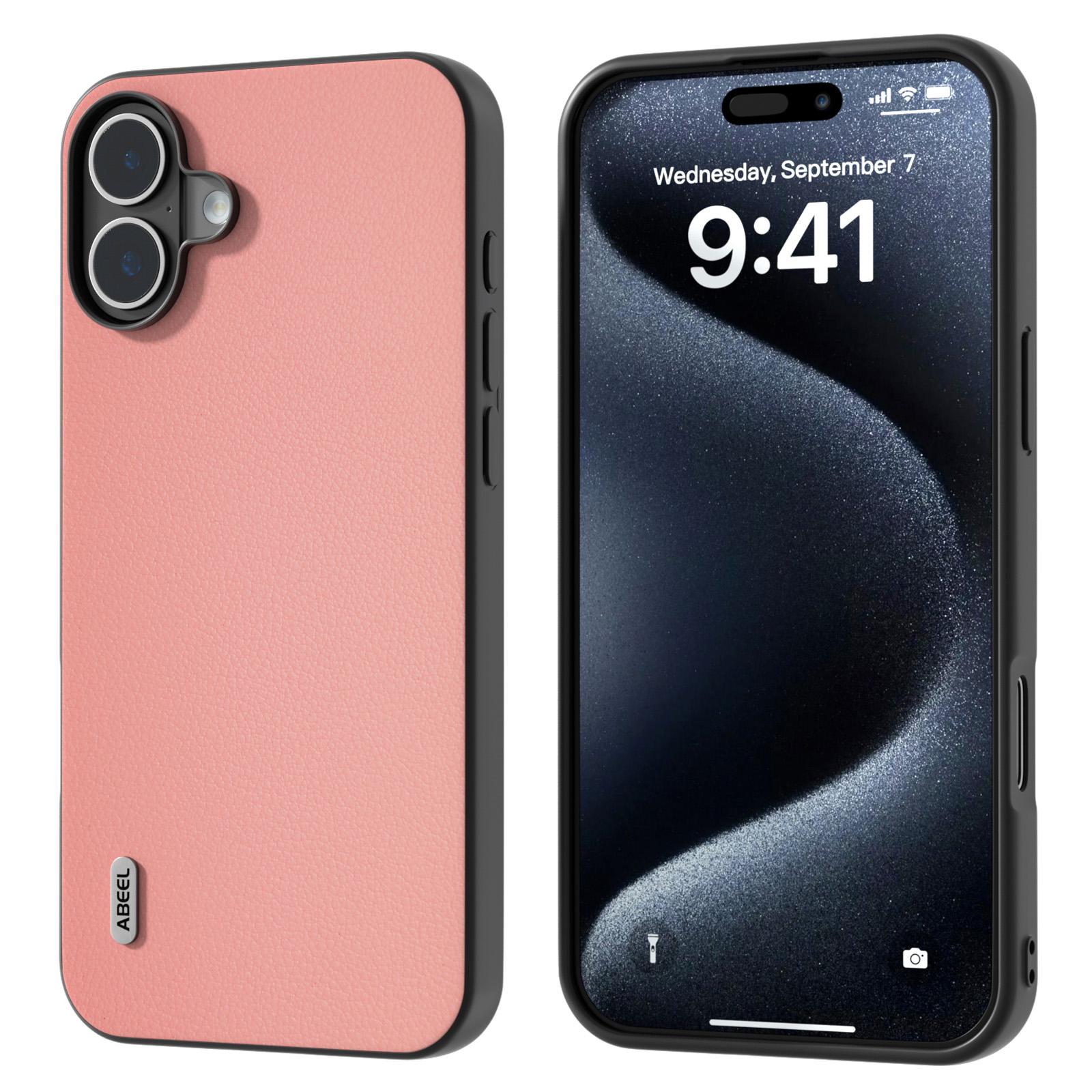 

ABEEL Чехол для iPhone 16 из натуральной коровьей кожи с покрытием, гибридная накладка для телефона из ПК+ТПУ B