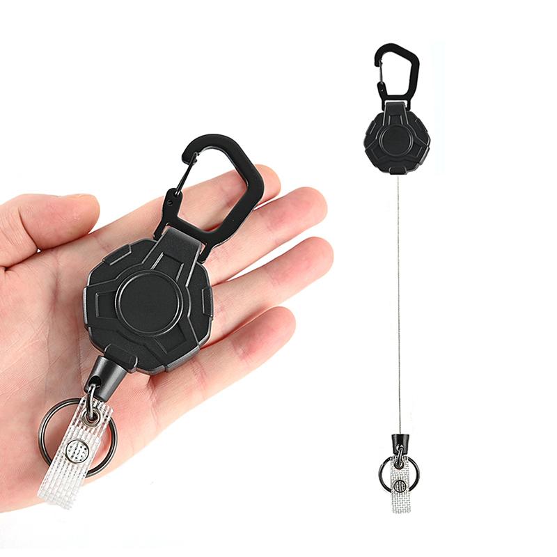 1Pc Retractable Easy-To-Pull Buckle Badge Reel Carabiner Key Chain Anti-Theft Anti-Lost Key Chain With Steel Cord